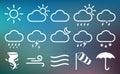 Set of weather vector line icons. Contains symbols of the sun, clouds, rainbow, snowflakes, wind, moon and so on